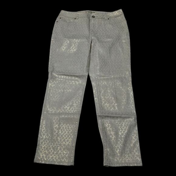 Chico's Platinum Gold Geometric Print Stretch Straight High Waist Jeans Size 6 - Picture 1 of 16